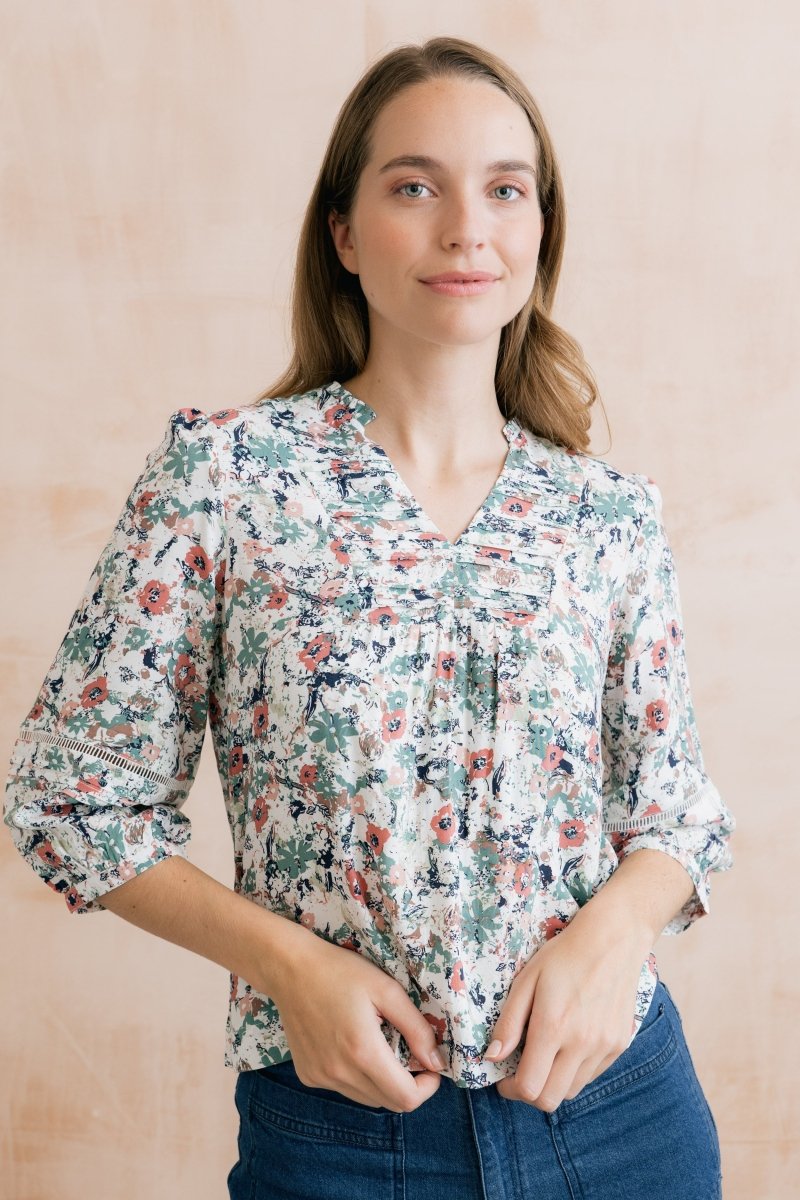 Marie Printed Pintuck Blouse - RUTHERFORD & Co