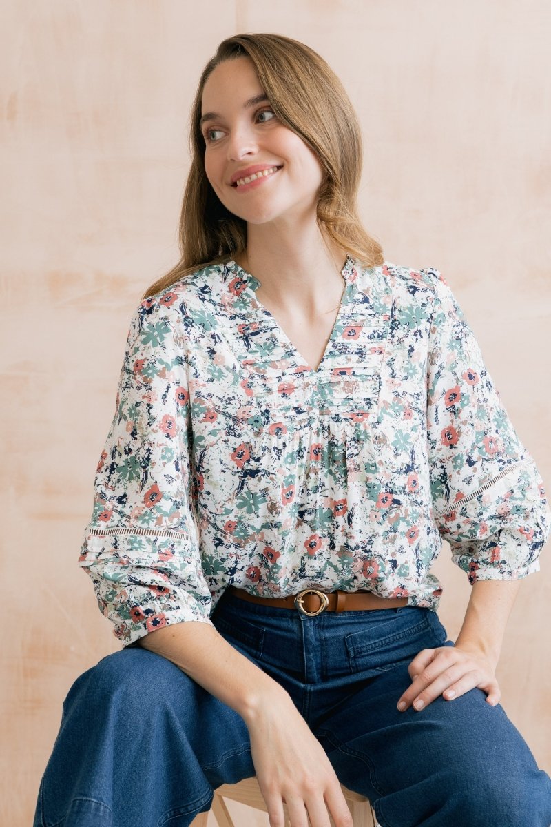 Marie Printed Pintuck Blouse - RUTHERFORD & Co