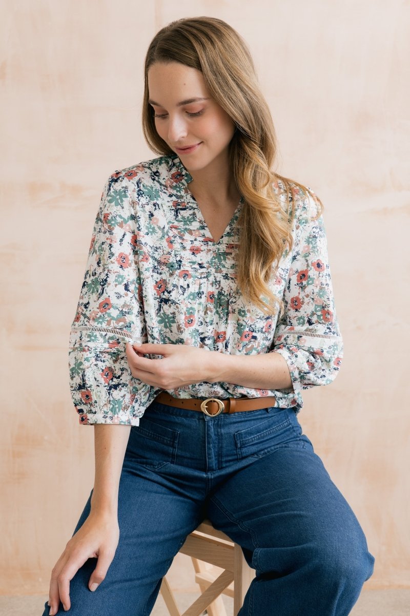 Marie Printed Pintuck Blouse - RUTHERFORD & Co
