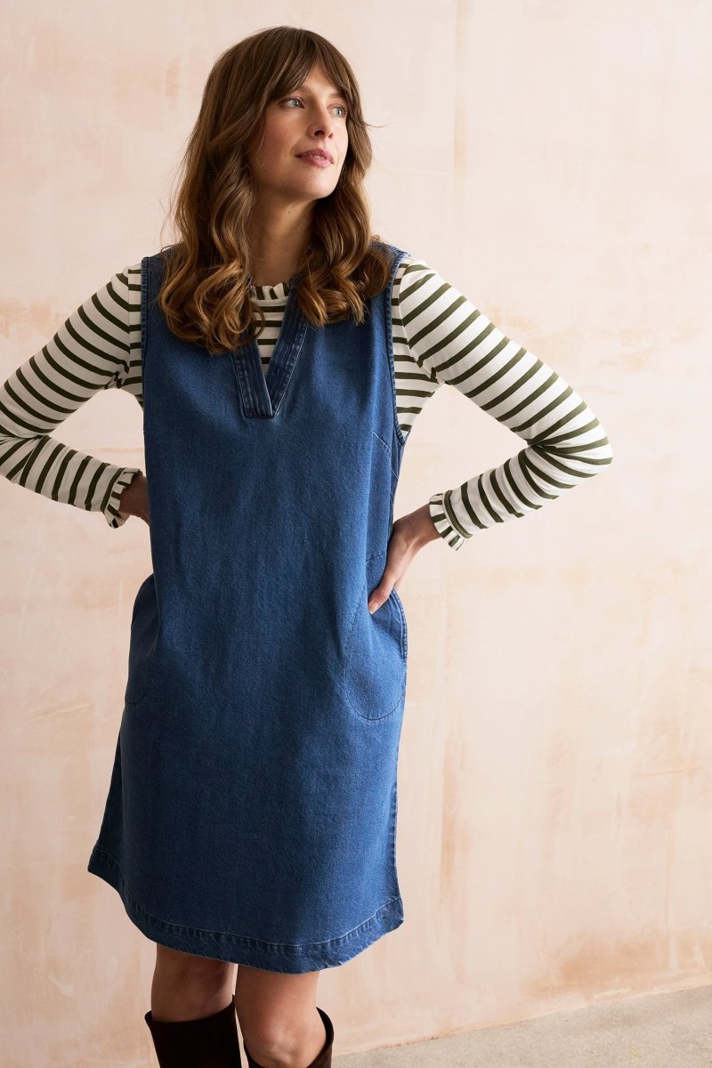 Marnie Striped Frill Neck Top Olive/Ecru - RUTHERFORD & Co