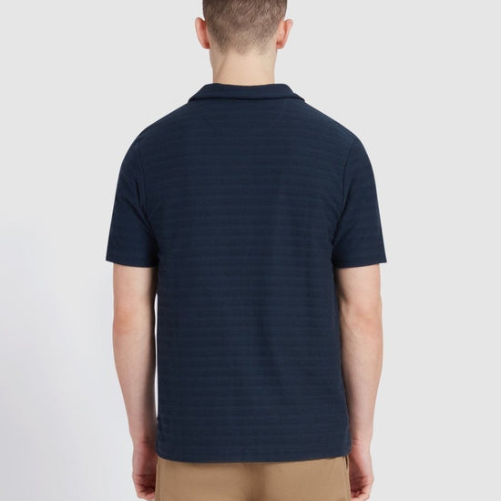 Massey Textured Stripe Polo Shirt In True Navy - RUTHERFORD & Co