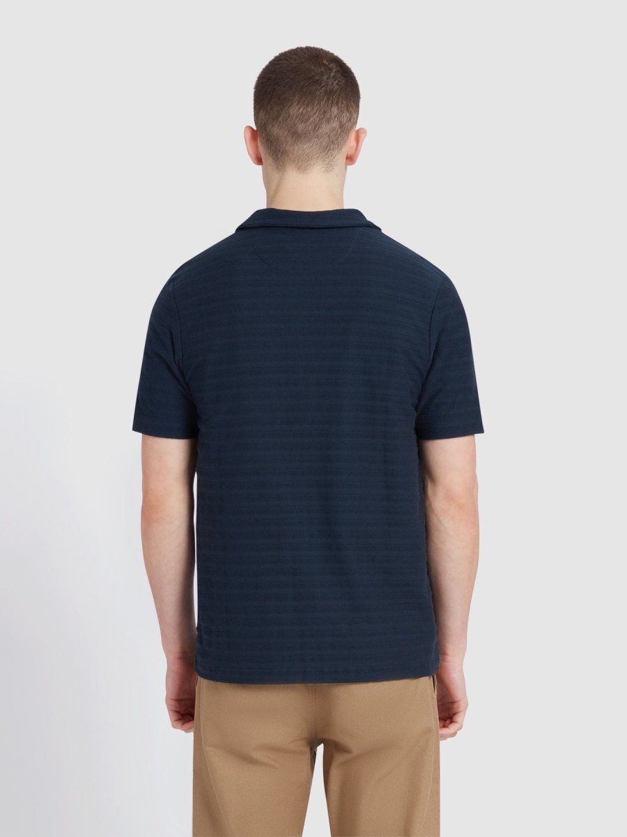 Massey Textured Stripe Polo Shirt In True Navy - RUTHERFORD & Co