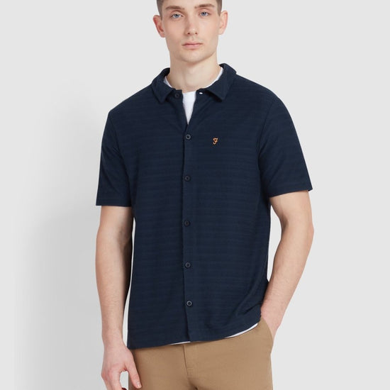 Massey Textured Stripe Polo Shirt In True Navy - RUTHERFORD & Co