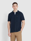 Massey Textured Stripe Polo Shirt In True Navy - RUTHERFORD & Co