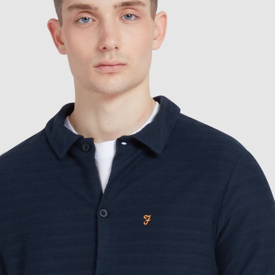 Massey Textured Stripe Polo Shirt In True Navy - RUTHERFORD & Co