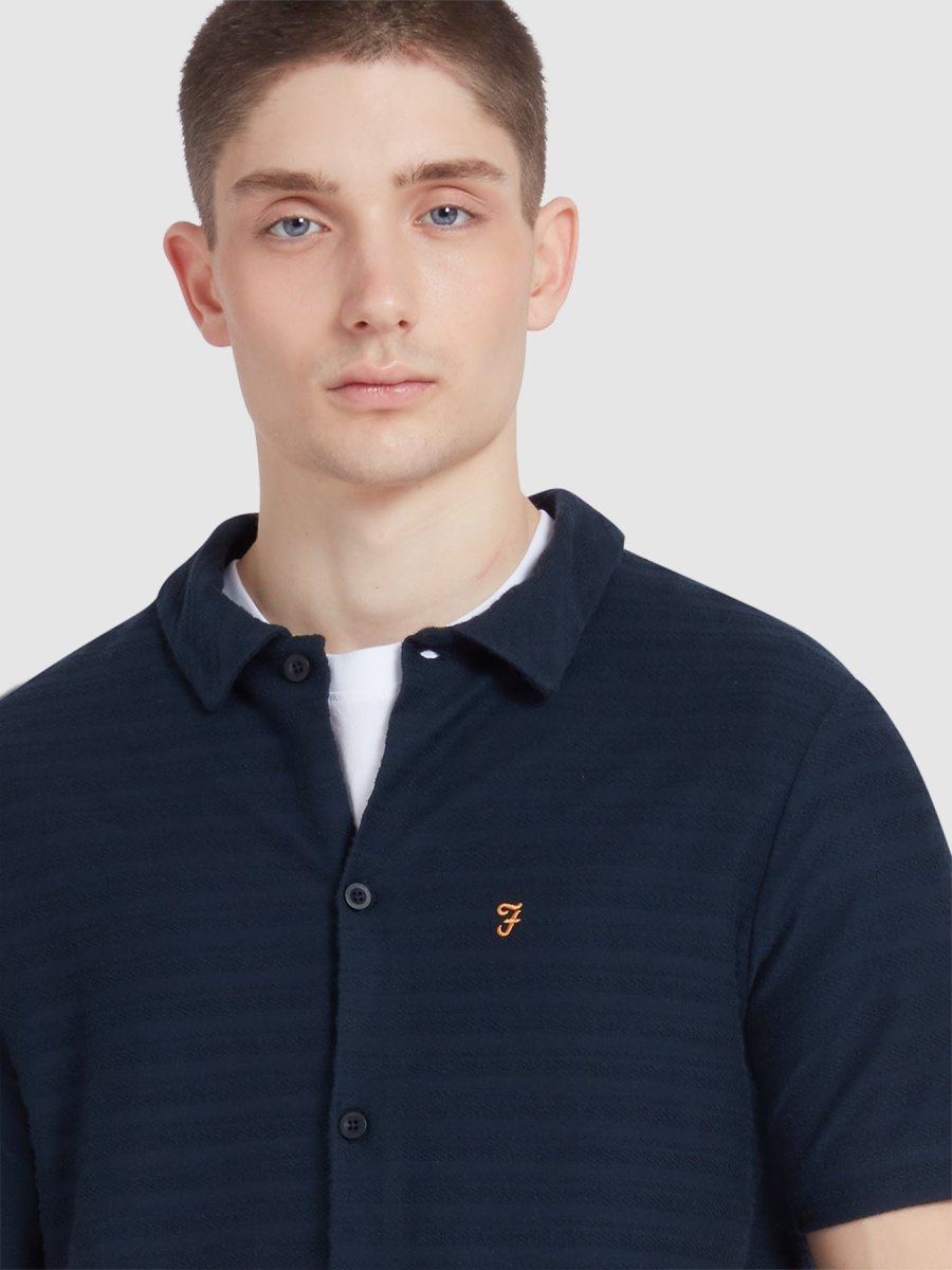 Massey Textured Stripe Polo Shirt In True Navy - RUTHERFORD & Co