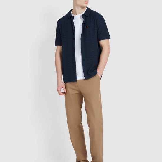 Massey Textured Stripe Polo Shirt In True Navy - RUTHERFORD & Co