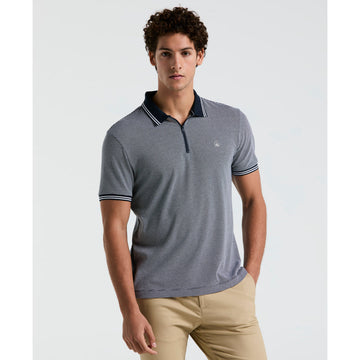 Jacquard Tipped 1/4 Zip Polo Shirt In Dark Sapphire