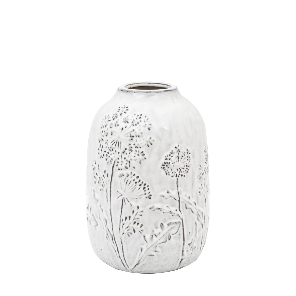 Meadow Embossed Ceramic Vase Stone - 25cm - RUTHERFORD & Co