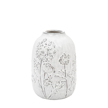 Meadow Embossed Ceramic Vase Stone - 25cm - RUTHERFORD & Co