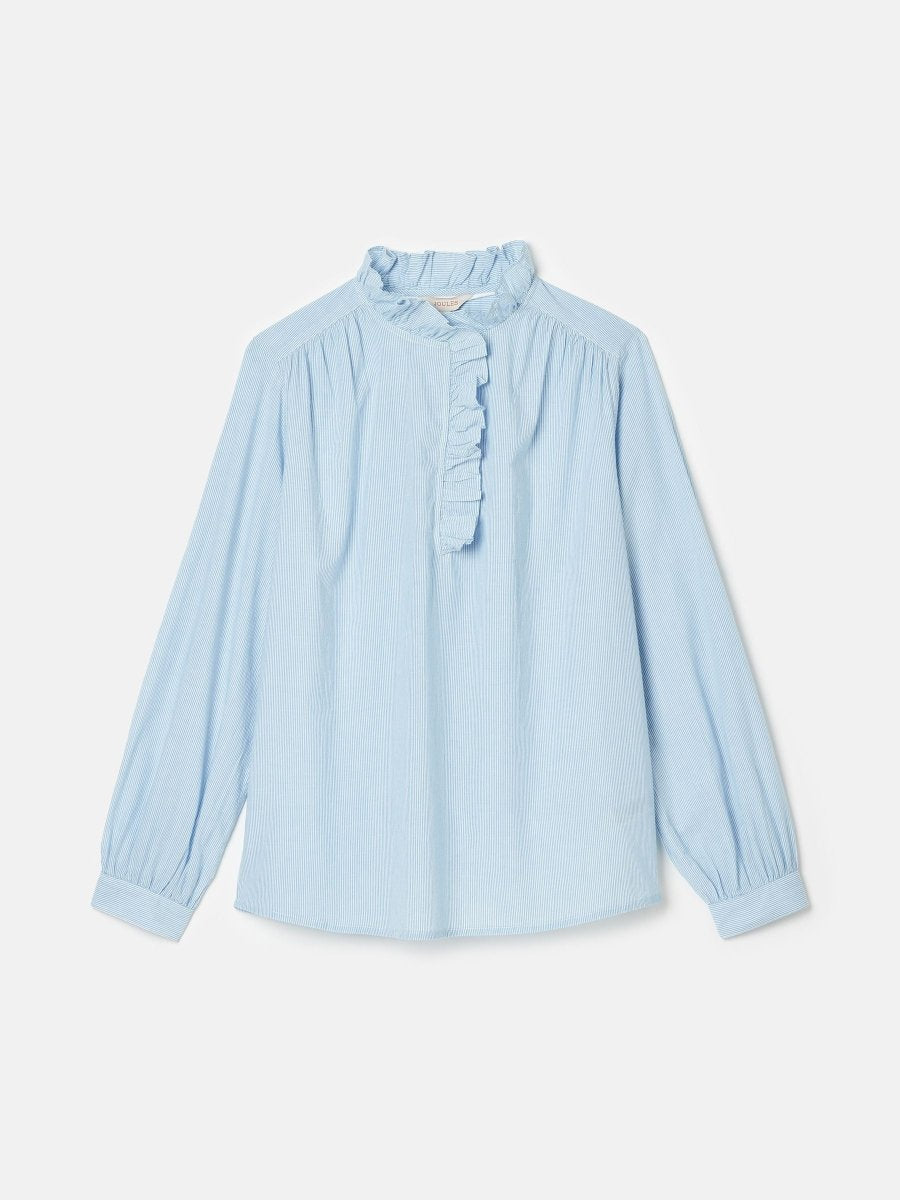 Melanie Blue/White Cotton Ruffle Blouse - RUTHERFORD & Co