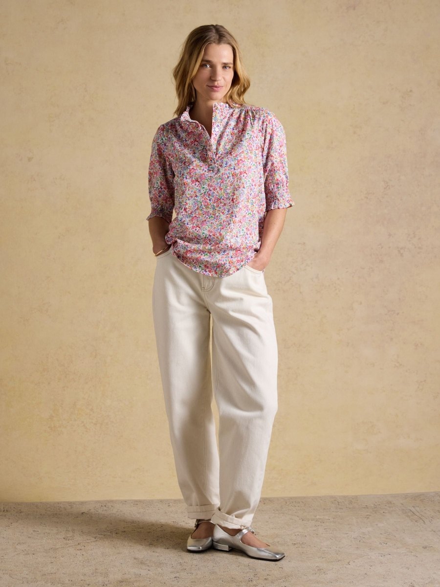 Melanie Multi Short Sleeve Ruffle Blouse - RUTHERFORD & Co