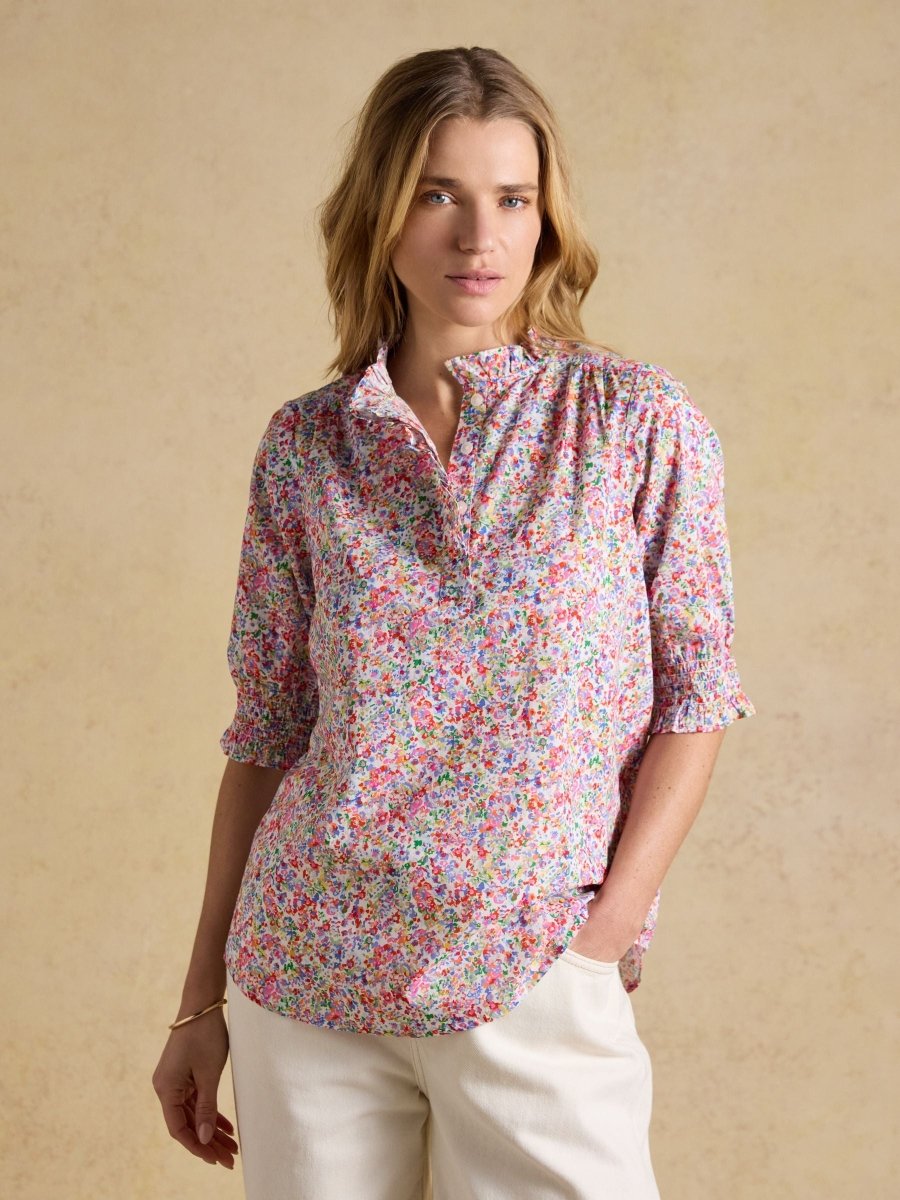 Melanie Multi Short Sleeve Ruffle Blouse - RUTHERFORD & Co