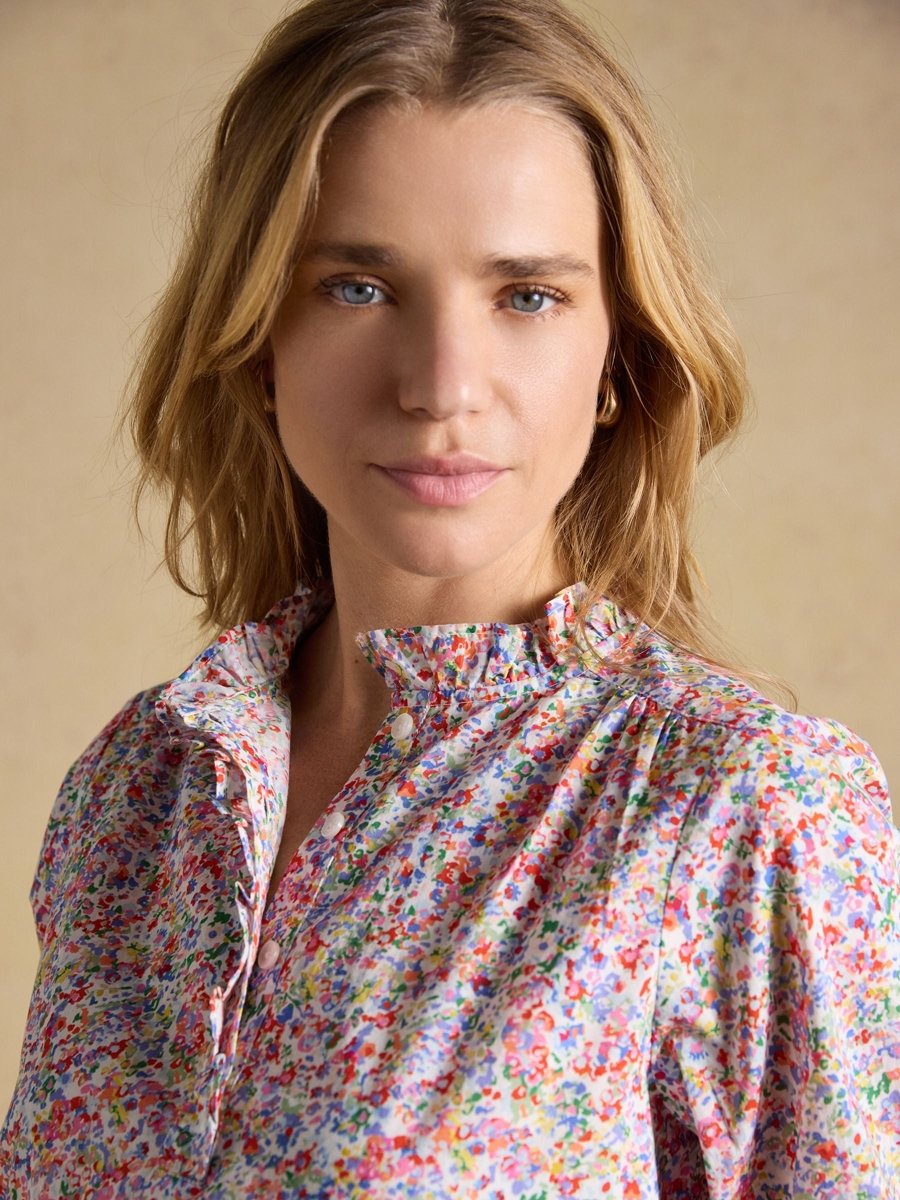 Melanie Multi Short Sleeve Ruffle Blouse - RUTHERFORD & Co