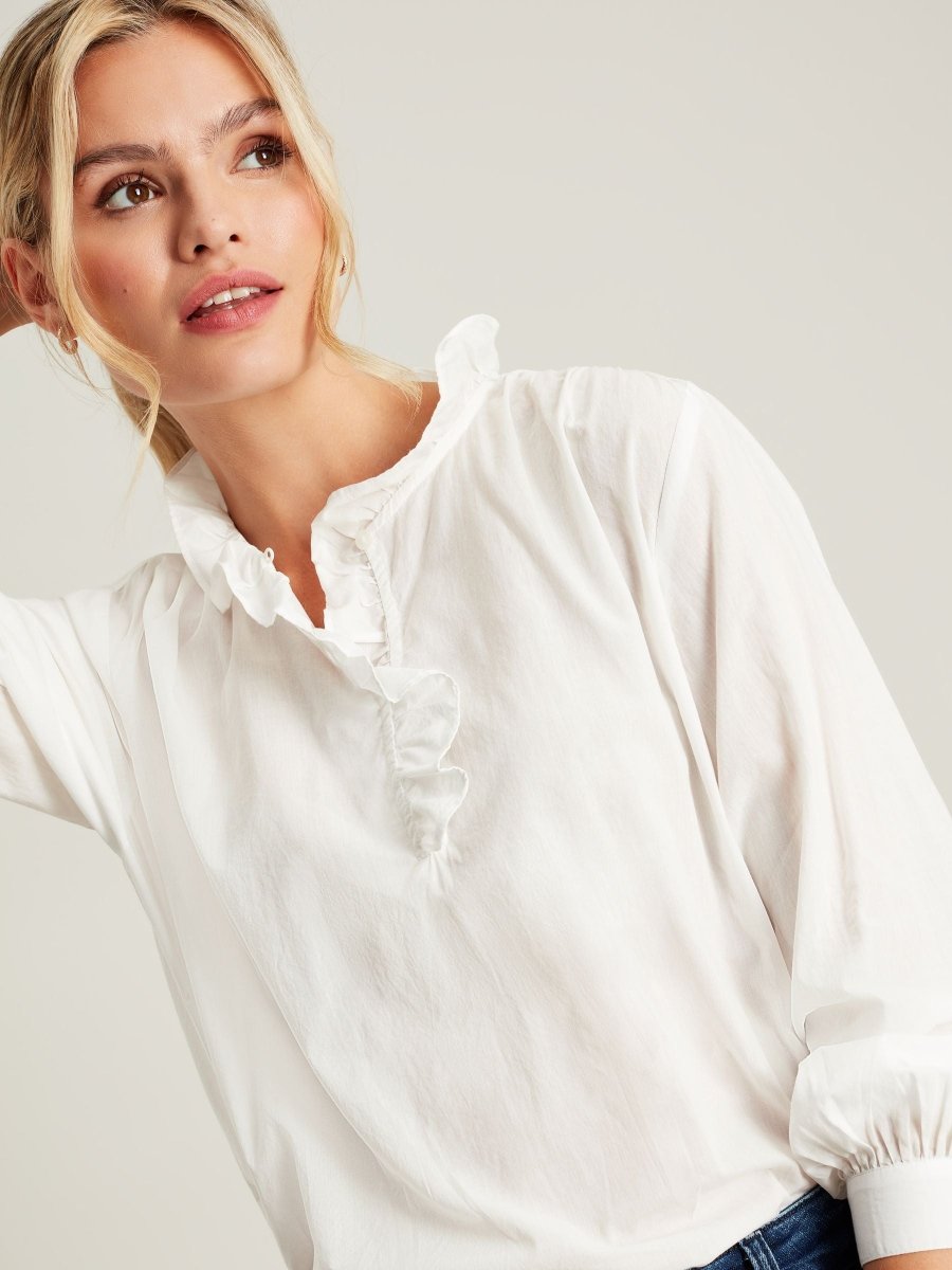 Melanie White Cotton Ruffle Blouse - RUTHERFORD & Co