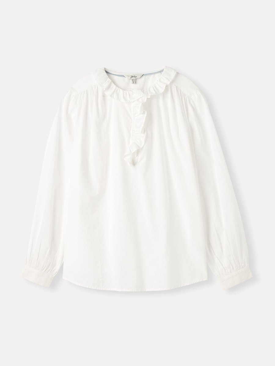 Melanie White Cotton Ruffle Blouse - RUTHERFORD & Co