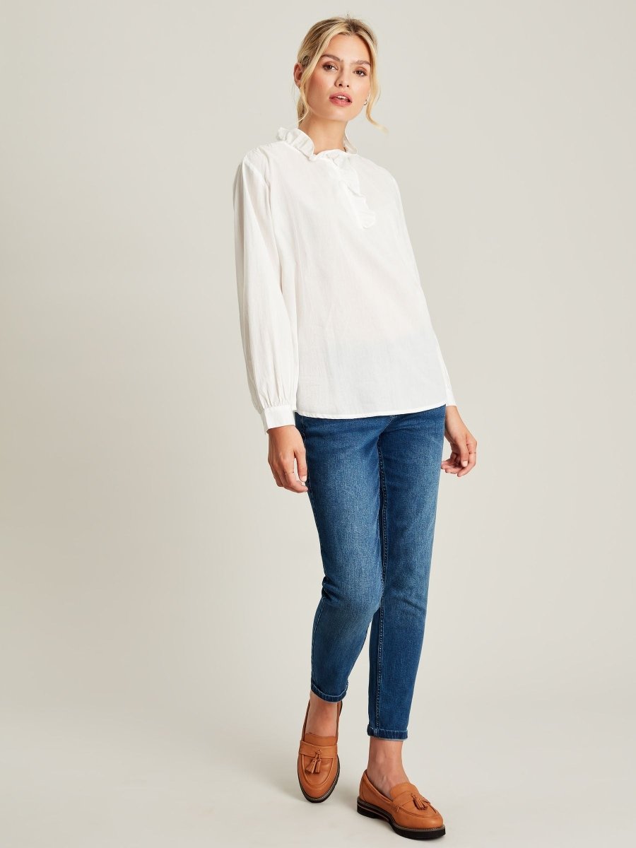 Melanie White Cotton Ruffle Blouse - RUTHERFORD & Co