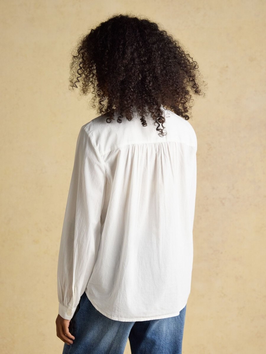 Melanie White Long Sleeve Blouse with Ruffle Neck - RUTHERFORD & Co