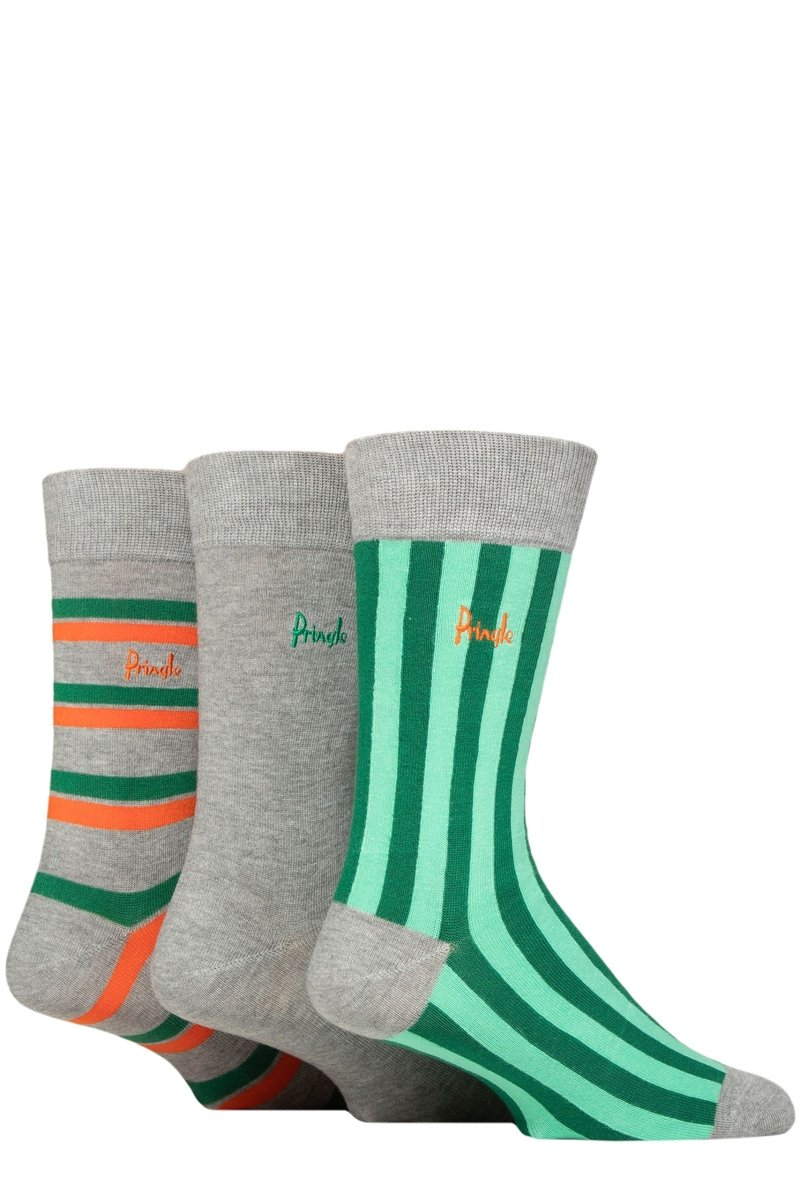 MENS 3 PAIR PRINGLE PATTERNED BAMBOO SOCKS - GREY - RUTHERFORD & Co