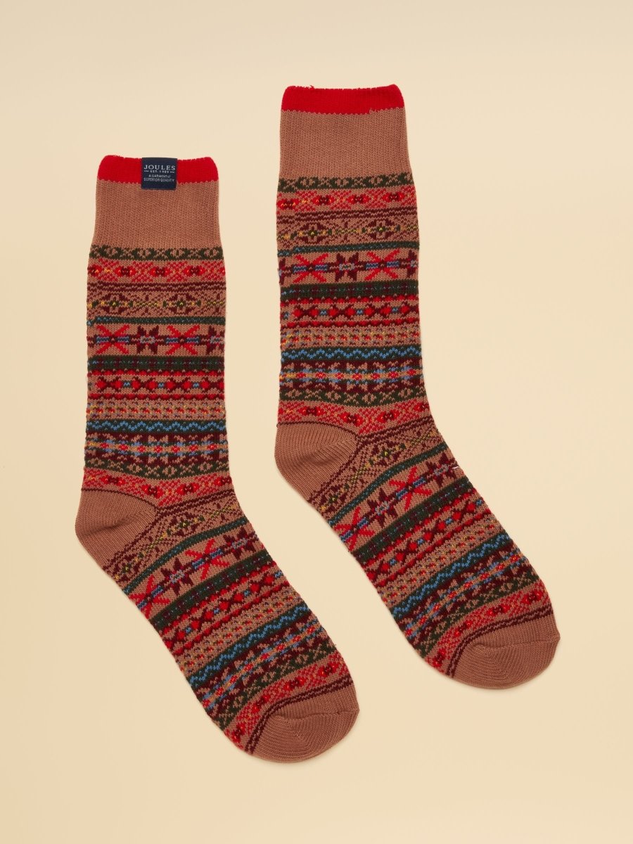 Men's Alby Mocha & Blue Fairisle Socks - RUTHERFORD & Co