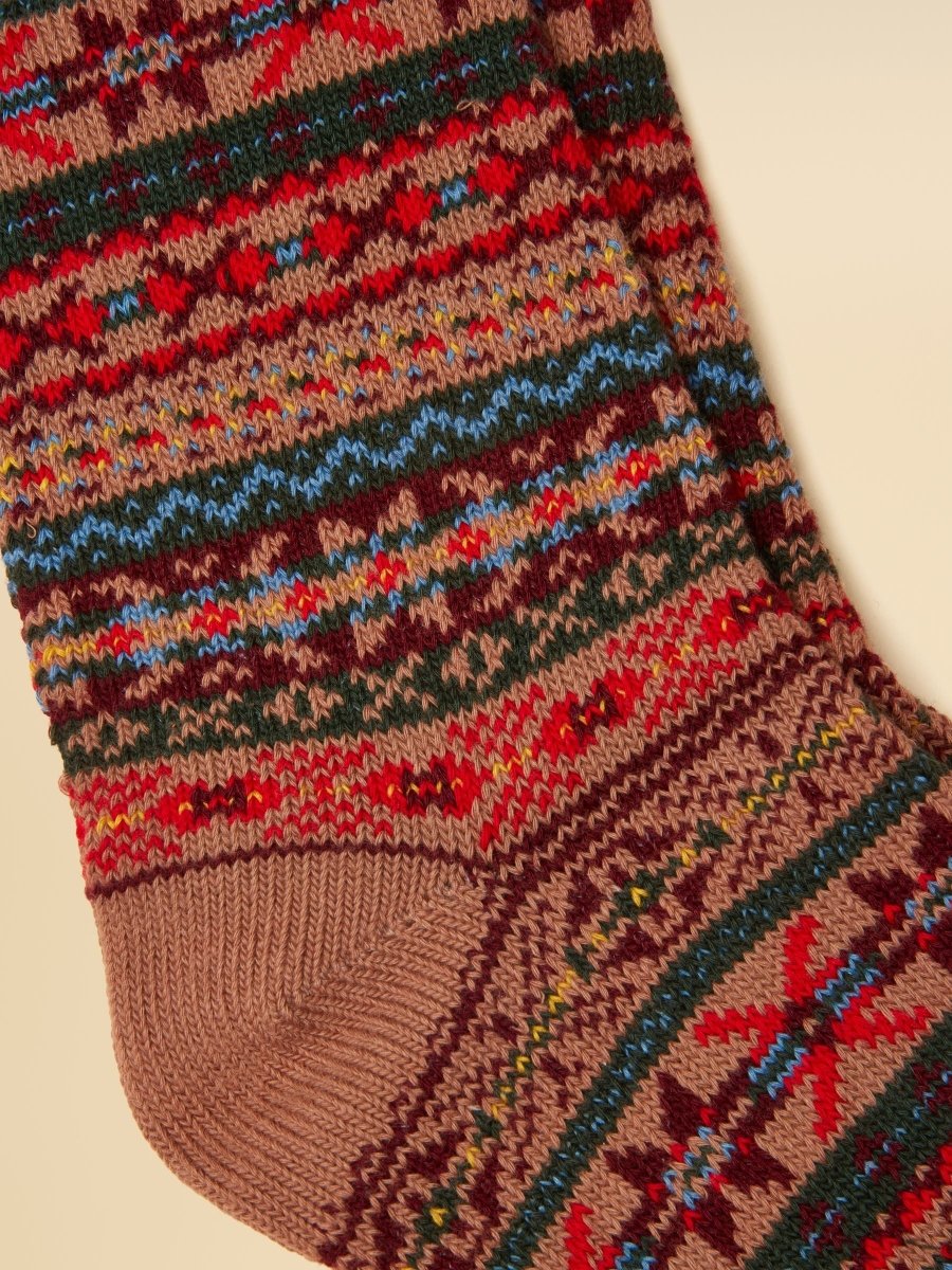 Men's Alby Mocha & Blue Fairisle Socks - RUTHERFORD & Co