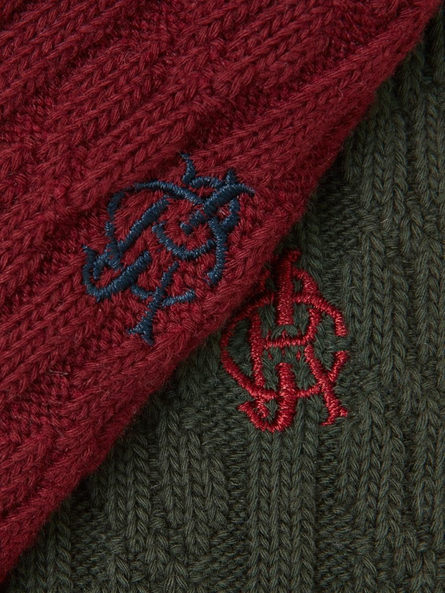 Men's Cable Knit Green & Red Socks 2 Pack - RUTHERFORD & Co