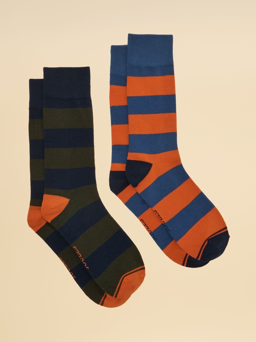 Men's Kingsbury Blue Rugby Stripe Socks 2 Pack (size 7-12) - RUTHERFORD & Co