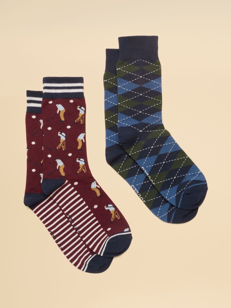Men's Kingsbury Burgundy Golf Socks 2 Pack (size 7-12) - RUTHERFORD & Co