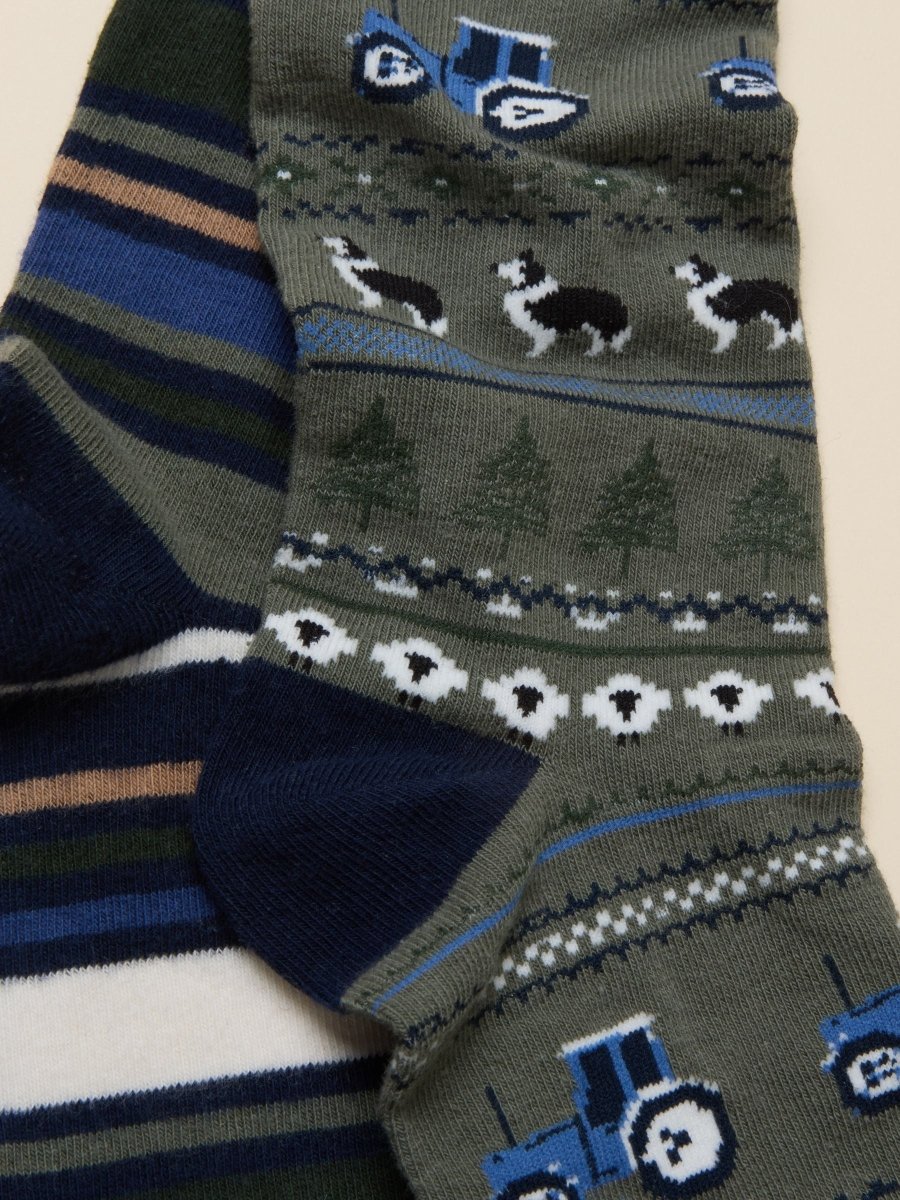 Men's Kingsbury Khaki Fairisle Socks 2 Pack (size 7-12) - RUTHERFORD & Co