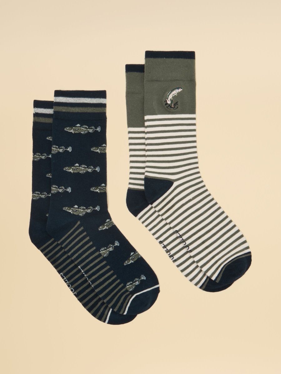Men's Kingsbury Khaki Fish Socks 2 Pack (size 7-12) - RUTHERFORD & Co
