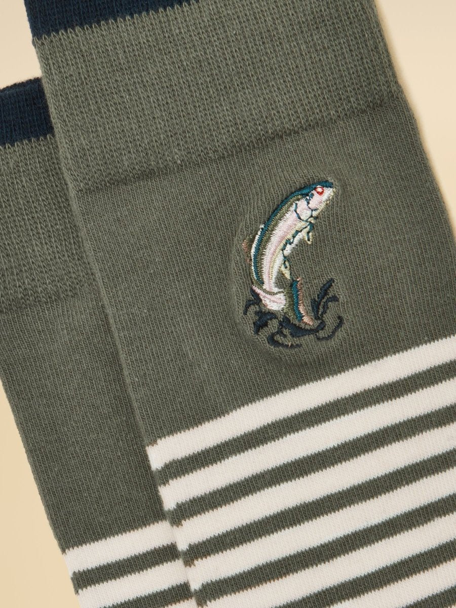 Men's Kingsbury Khaki Fish Socks 2 Pack (size 7-12) - RUTHERFORD & Co