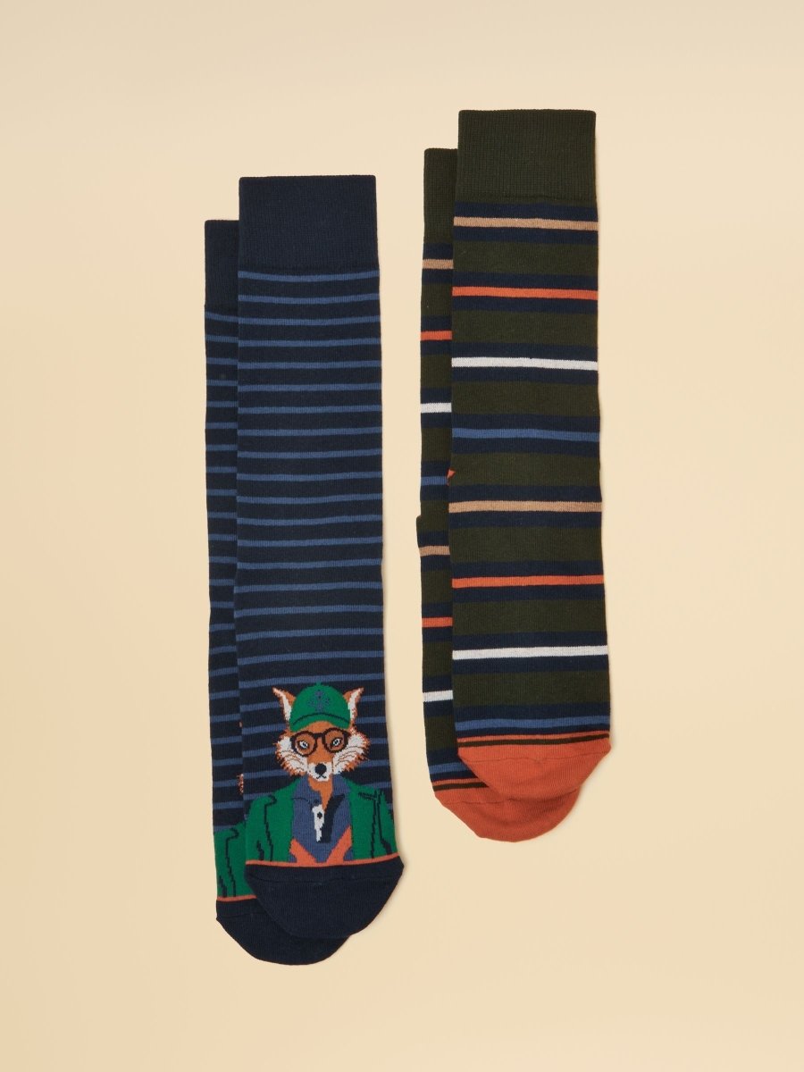 Men's Kingsbury Navy Jonty Fox Socks 2 Pack (size 7-12) - RUTHERFORD & Co