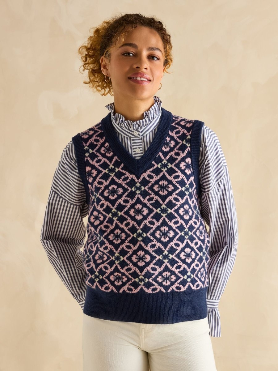 Meredith Navy V - Neck Knitted Vest - RUTHERFORD & Co
