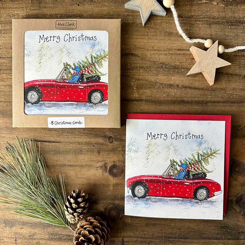 Merry Christmas Red Car Boxed Cards - RUTHERFORD & Co