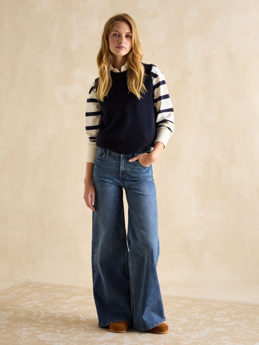 Mid Wash Denim Mid - Rise Palazzo Jeans - RUTHERFORD & Co