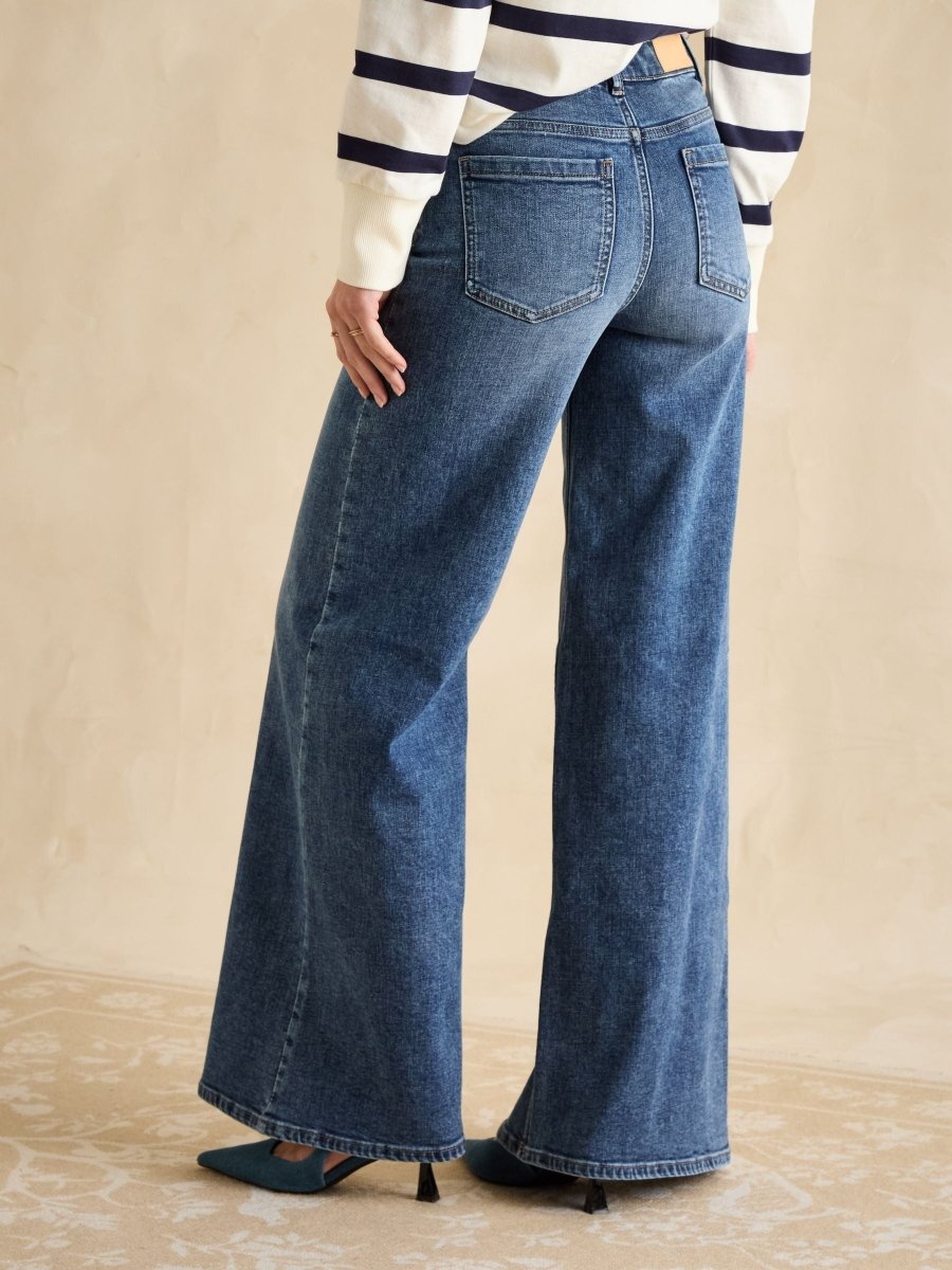 Mid Wash Denim Mid - Rise Palazzo Jeans - RUTHERFORD & Co