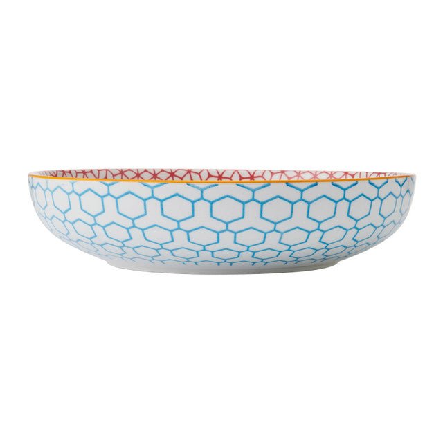 Mikasa Blue Geometric Stoneware Bowl, 21 cm - RUTHERFORD & Co