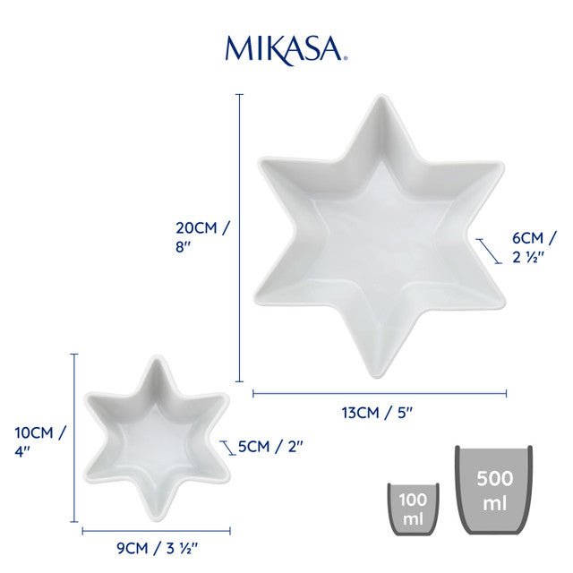 Mikasa Chalk Porcelain Star Bowls, Set of 2, White - RUTHERFORD & Co