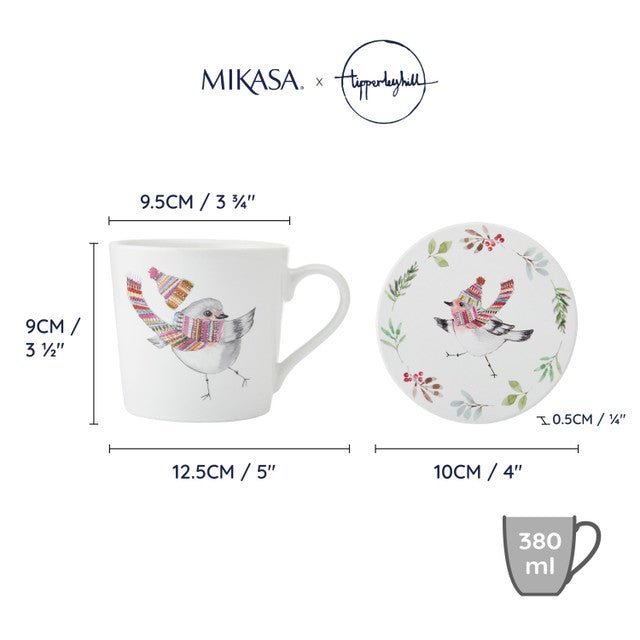 Mikasa TipperleyHill Robin Fine China Mug and Coaster Set, 380ml - RUTHERFORD & Co