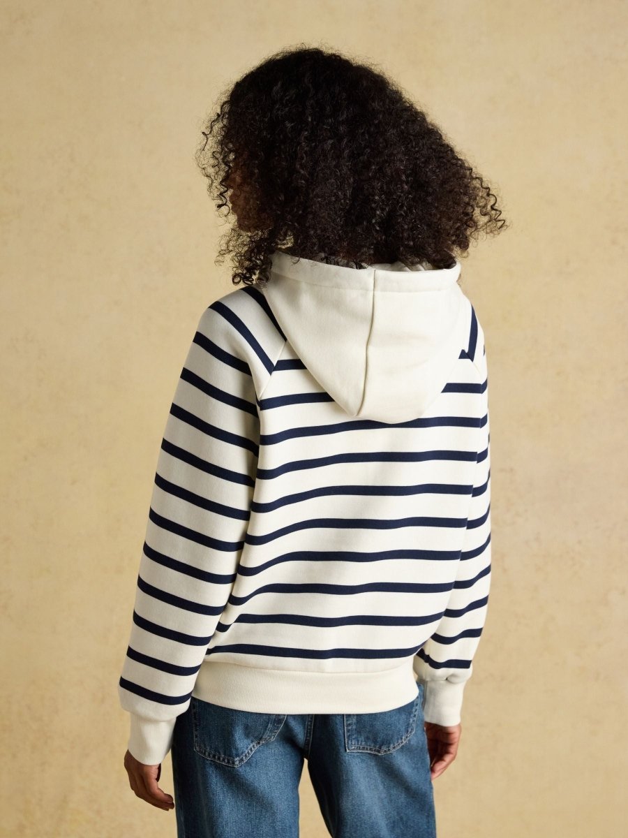 Milbourne Cream & Navy Striped Cotton Blend Hoodie - RUTHERFORD & Co