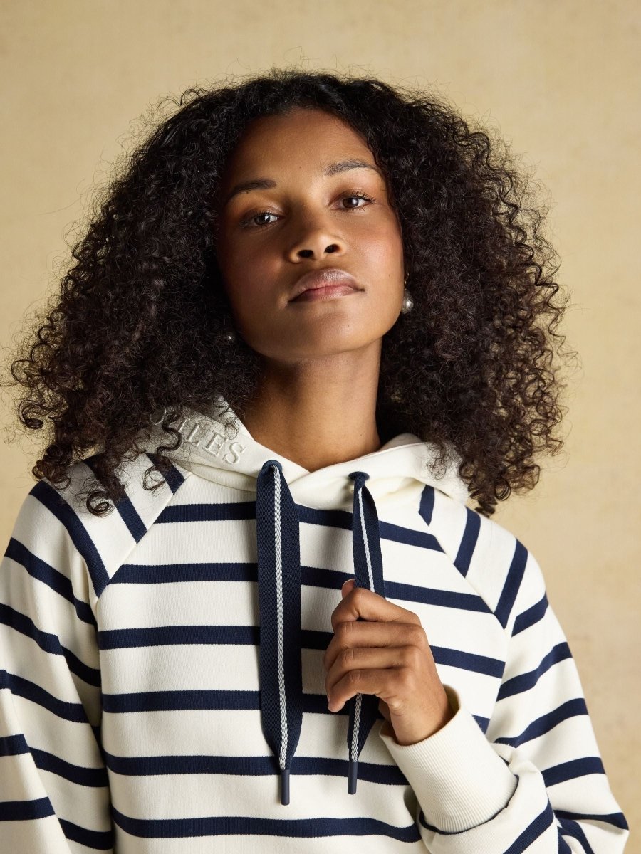 Milbourne Cream & Navy Striped Cotton Blend Hoodie - RUTHERFORD & Co