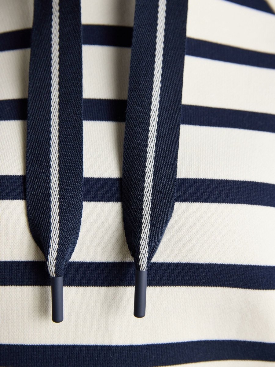Milbourne Cream & Navy Striped Cotton Blend Hoodie - RUTHERFORD & Co