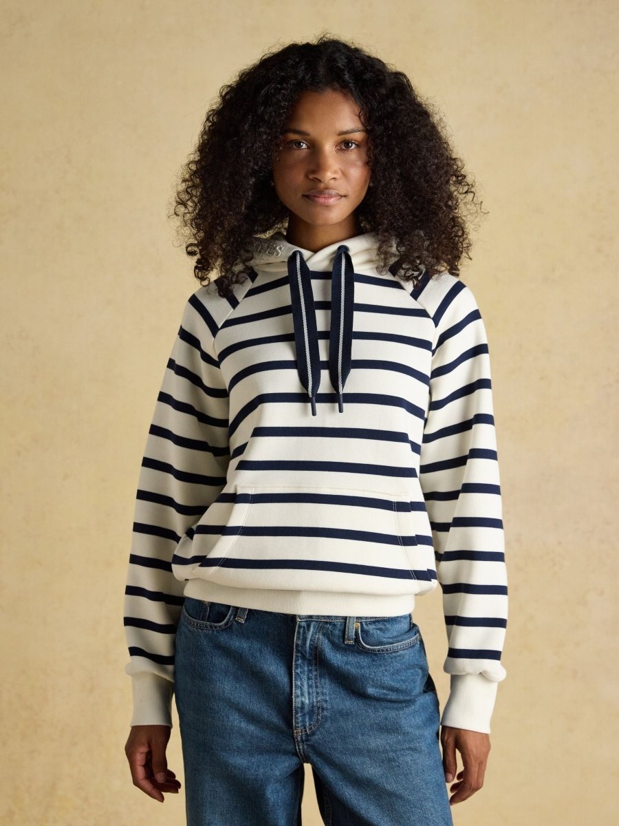 Milbourne Cream & Navy Striped Cotton Blend Hoodie - RUTHERFORD & Co