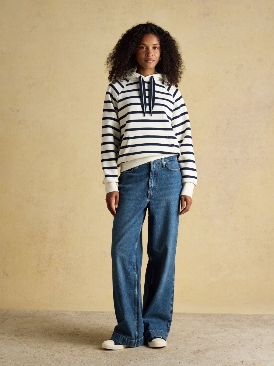 Milbourne Cream & Navy Striped Cotton Blend Hoodie - RUTHERFORD & Co