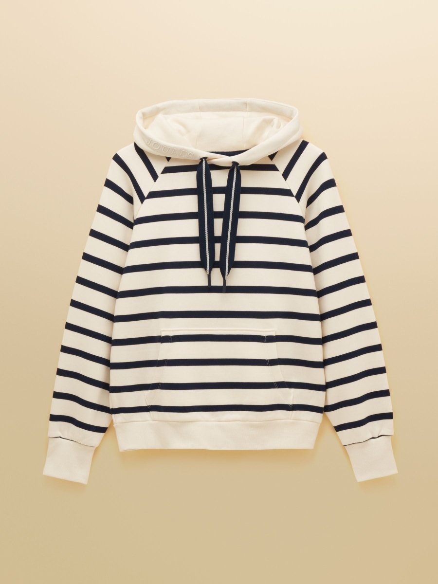 Milbourne Cream & Navy Striped Cotton Blend Hoodie - RUTHERFORD & Co