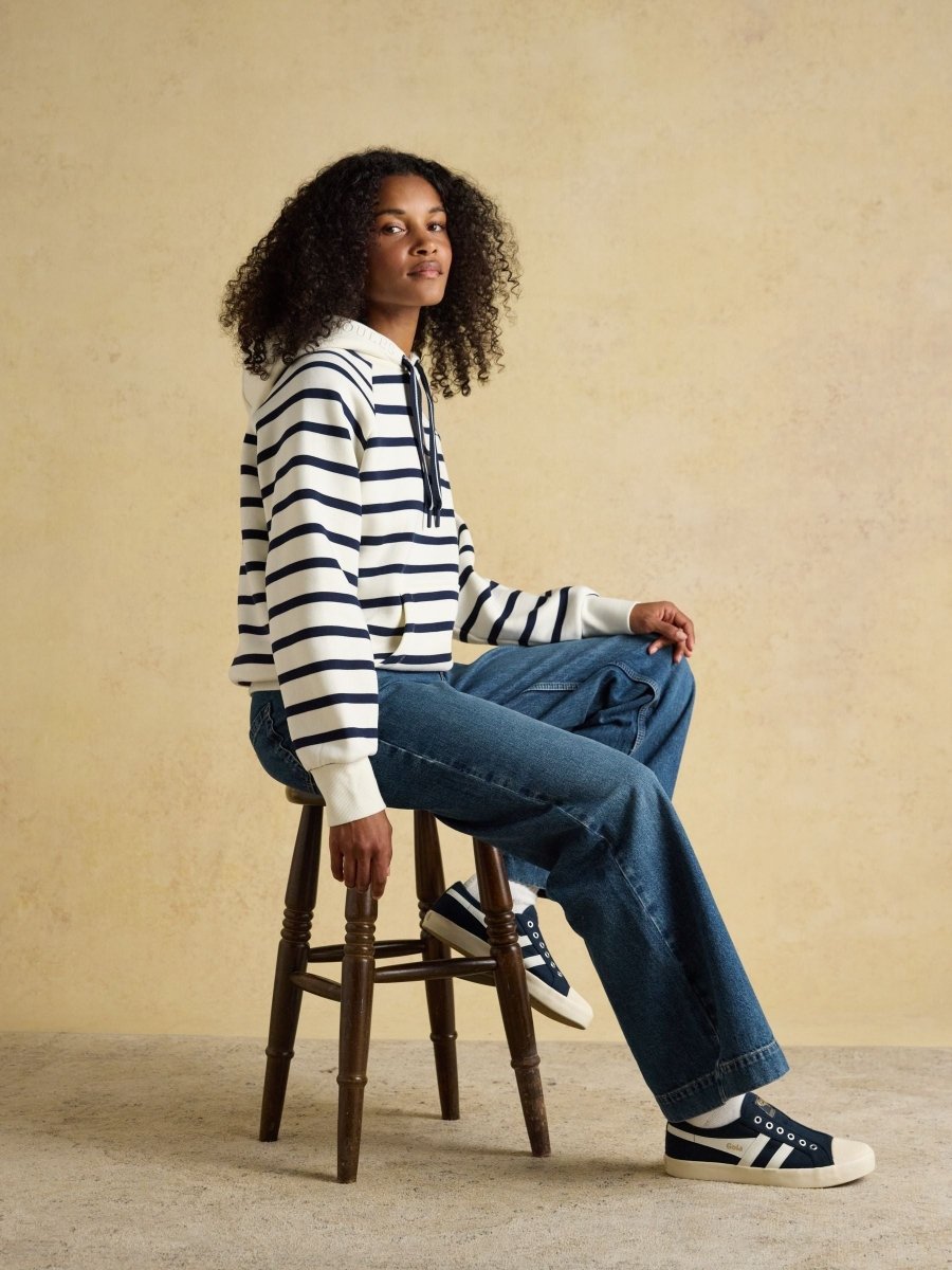 Milbourne Cream & Navy Striped Cotton Blend Hoodie - RUTHERFORD & Co