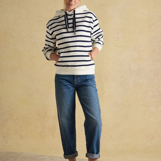 Milbourne Cream & Navy Striped Hoodie - RUTHERFORD & Co