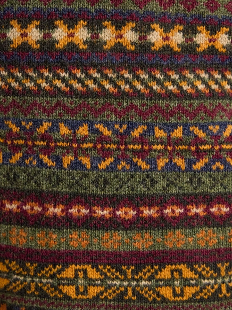 Milligan Wool - Rich Green Quarter Zip Fair Isle Jumper - RUTHERFORD & Co