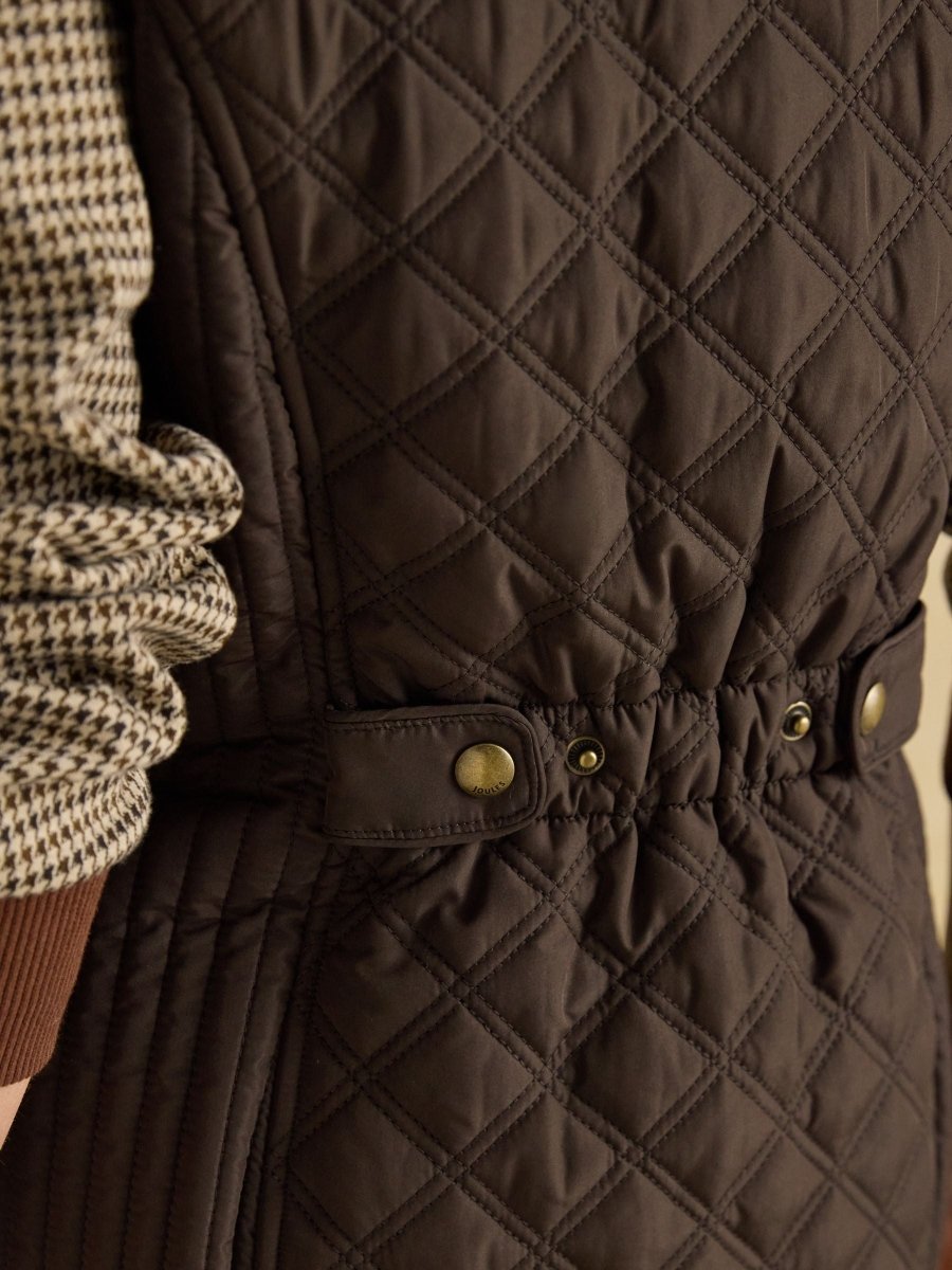 Minx Brown Showerproof Diamond Quilted Gilet with Adjustable Waist - RUTHERFORD & Co
