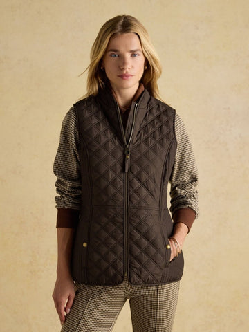 Minx Brown Showerproof Diamond Quilted Gilet with Adjustable Waist - RUTHERFORD & Co